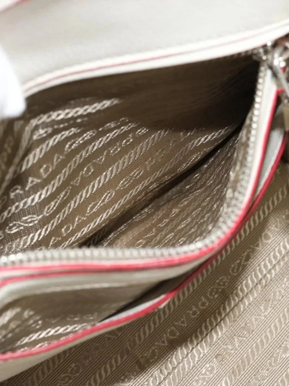 PRADA Hand Bag Leather 2way White Silver Auth